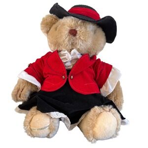 Vtg 1986 Gorham Lady Sterling Teddy Bear Plush Red Velvet Jacket Lace Skirt 14"